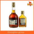 Guangzhou Hersteller Flexo Druck wasserdicht metallisierte benutzerdefinierte Klebstoff Brandy Flasche Etikett